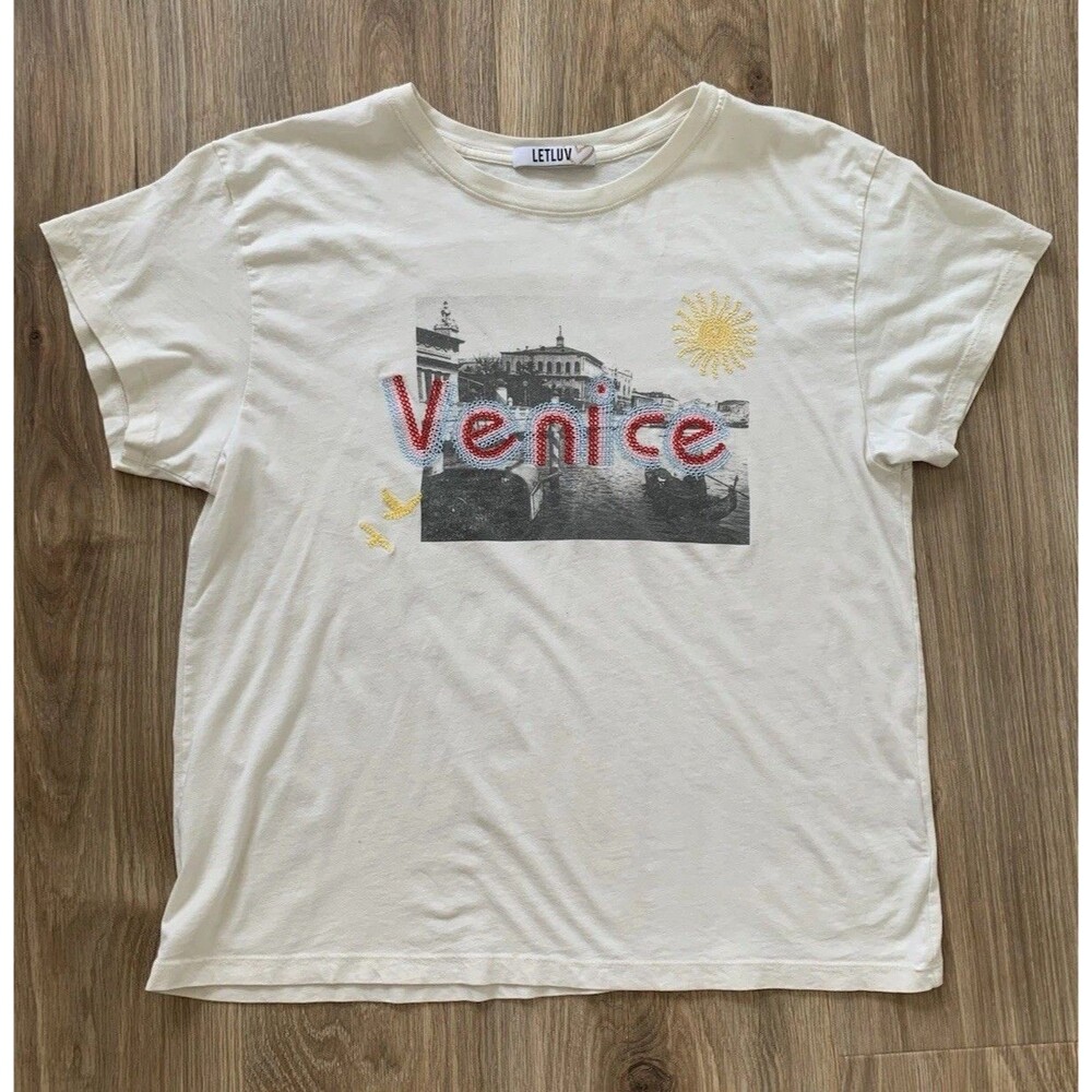 Anthropologie Letluv Venice Graphic Tee Embroidered Shirt Women’s Size XL